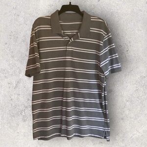 St. John’s Bay Mens size Large gray and white striped short sleeve polo shirt.